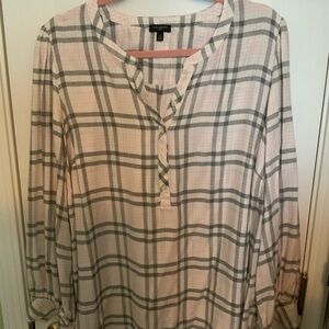 Talbots Cream and pink with gray striped long Sleeve Blouse